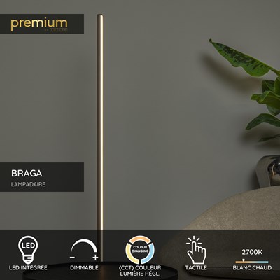 Lucide BRAGA - Lampadaire - Ø 30 cm - LED Dim. - CCT - 1x22W 2700K/4000K - Café | Premium